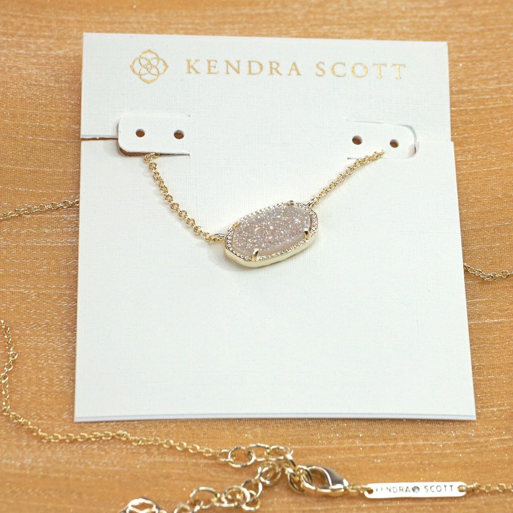 Kendra Scott Elisa Gold Necklace in Iridescent Drusy + Dust Bag